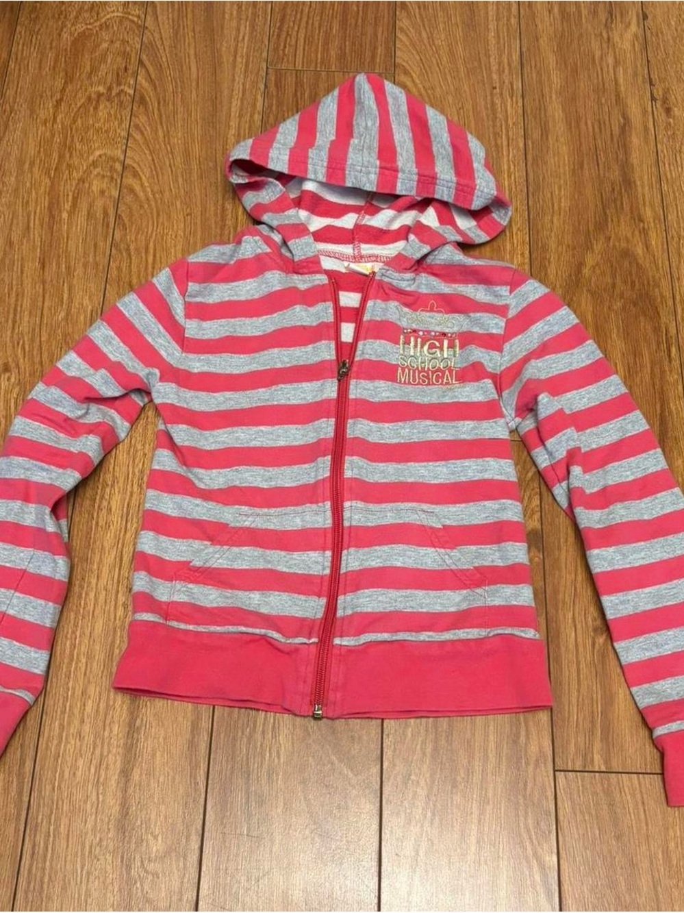 Vintage High School Musical pink and grey striped zip up hoodie